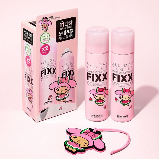 [Sale~9.30] So Natural X Sanrio All Day Tight Make Up Setting Spray (120ml+120ml套裝) (+行李牌)reubird